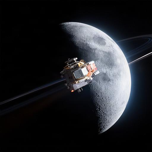 Vista della Luna e di un veicolo in orbita durante una simulazione di missione